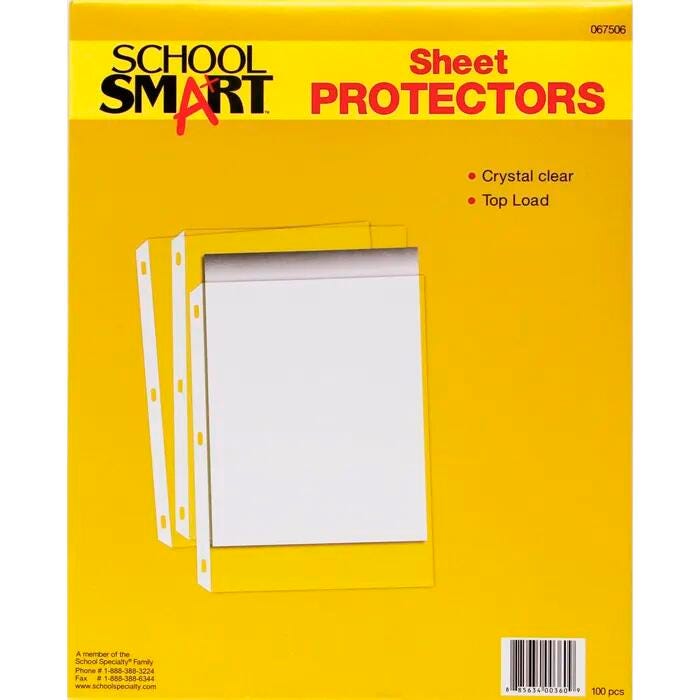 School Smart Top Loading Sheet Protectors, 8-1/2 x 11 Inches, Clear, Pack of 100 067506